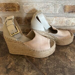 Marc Fisher Adalyn Espadrille Wedges, Two Tone Blush / Ivory Sz 6